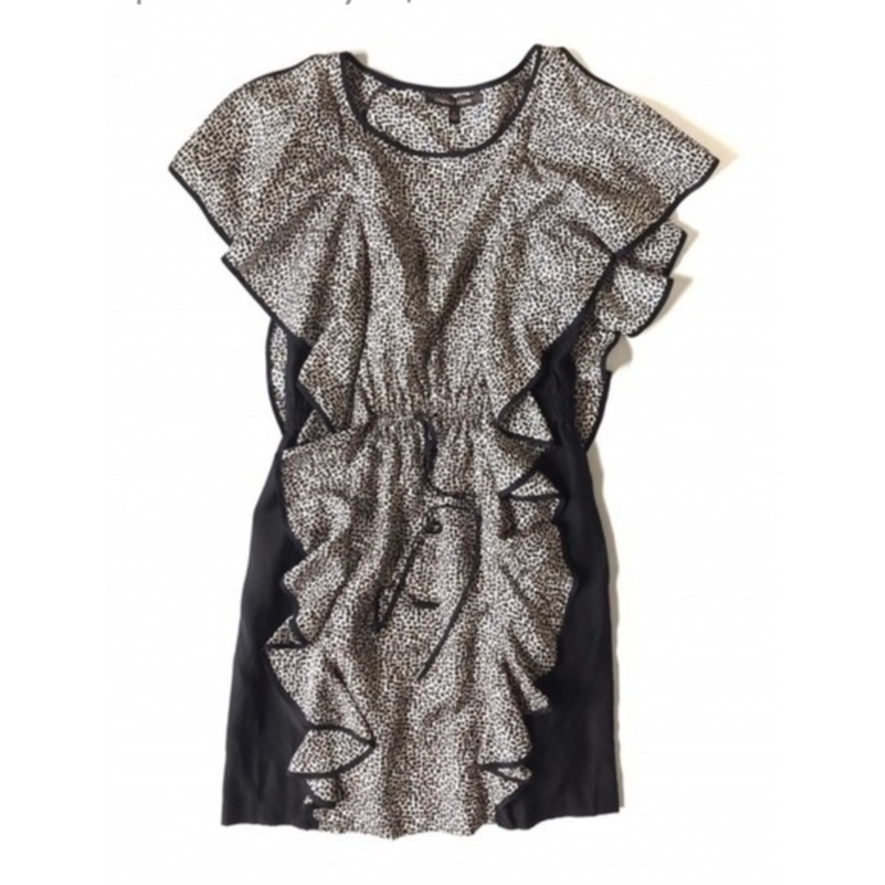 CYNTHIA STEFFE Flutter Sleeve Silk Dress Black Cream  Sz 2